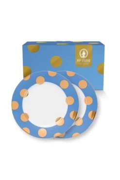 Set/2 Frühstücksteller Dot Delight Hellblau/Gold 21cm