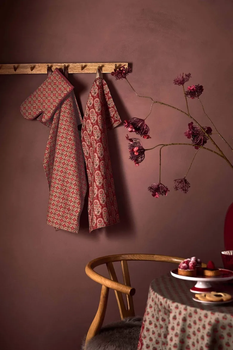 Set/2 Geschirrtüchern Blooming Tales Bustani-Pashmina Dunkelrot
