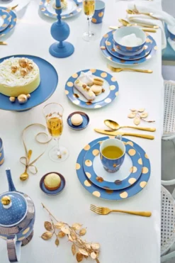 Set/2 Schalen Dot Delight Hellblau/Gold 20cm