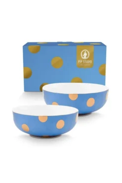 Set/2 Schalen Dot Delight Hellblau/Gold 20cm
