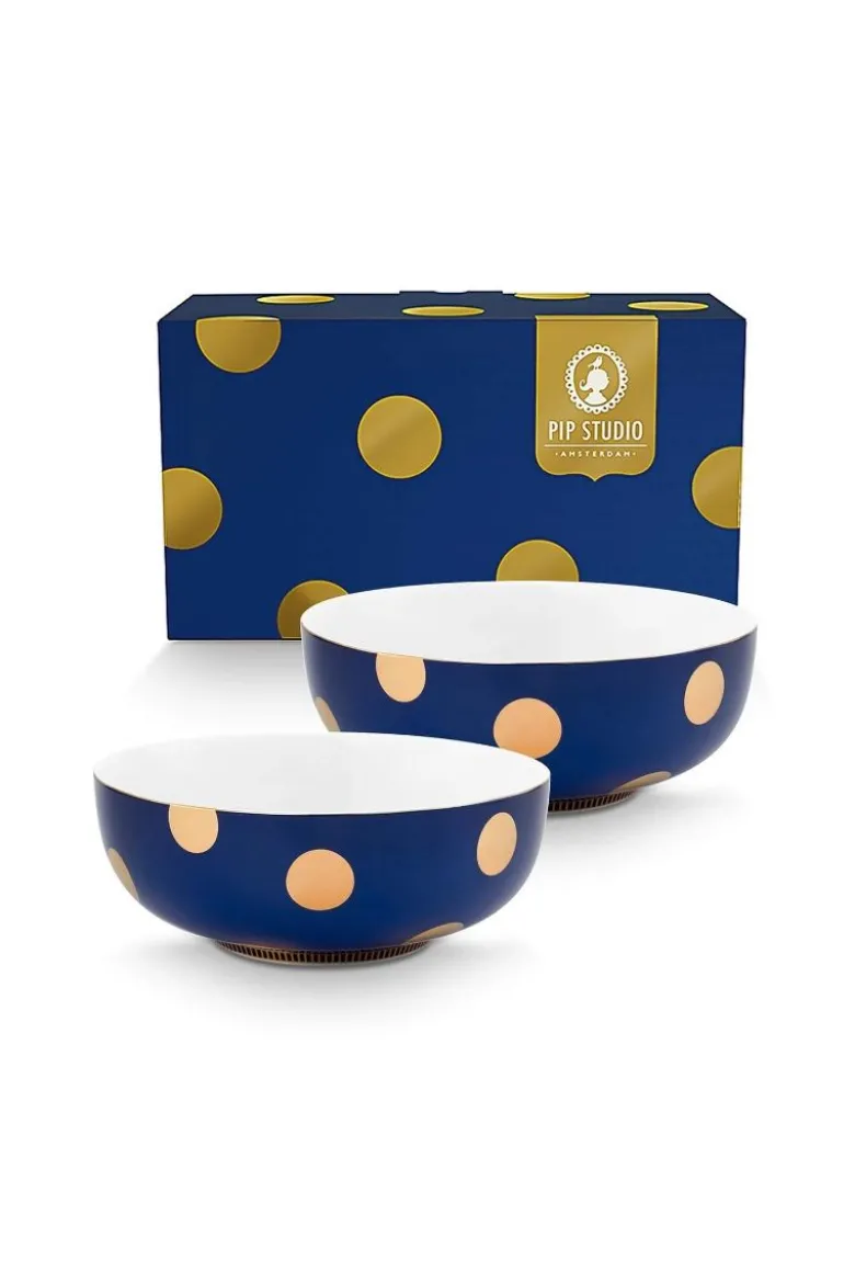 Set/2 Schalen Dot Delight Navy/Gold 20cm