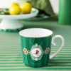 Set/2 Tassen Groß Love Birds Medallion Streifen Emerald-Grün