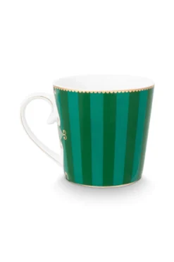 Set/2 Tassen Groß Love Birds Medallion Streifen Emerald-Grün