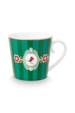 Set/2 Tassen Groß Love Birds Medallion Streifen Emerald-Grün