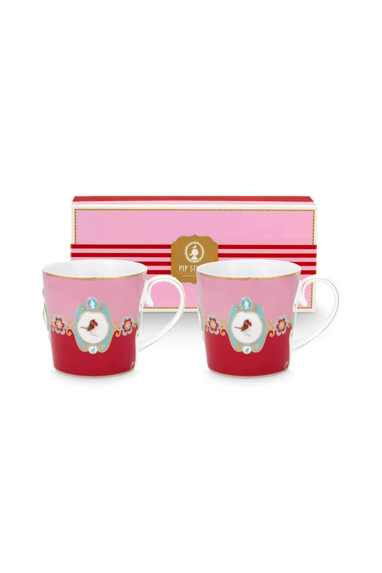 Set/2 Tassen Groß Love Birds Medallion Rot-Rosa
