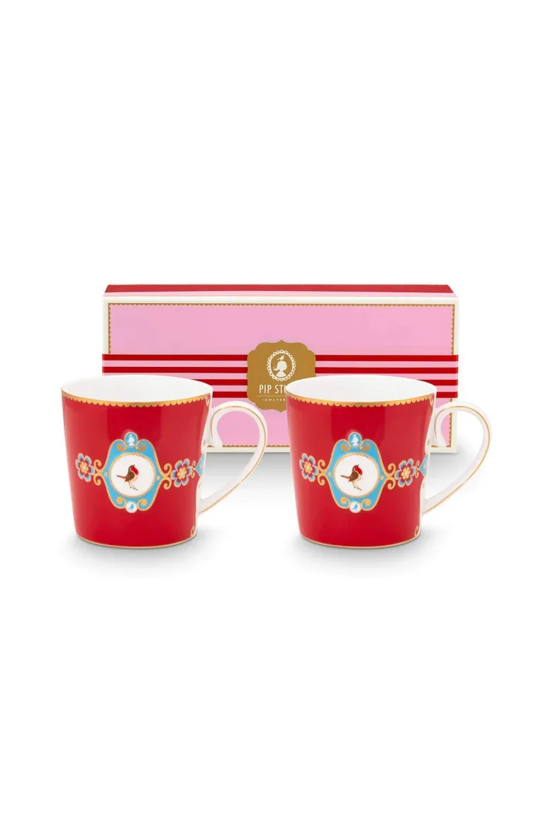 Set/2 Tassen Groß Love Birds Medallion Rot