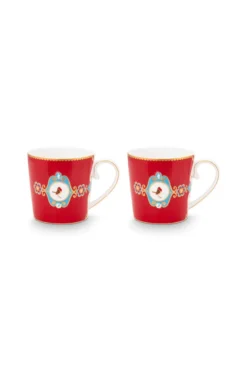 Set/2 Tassen Groß Love Birds Medallion Rot