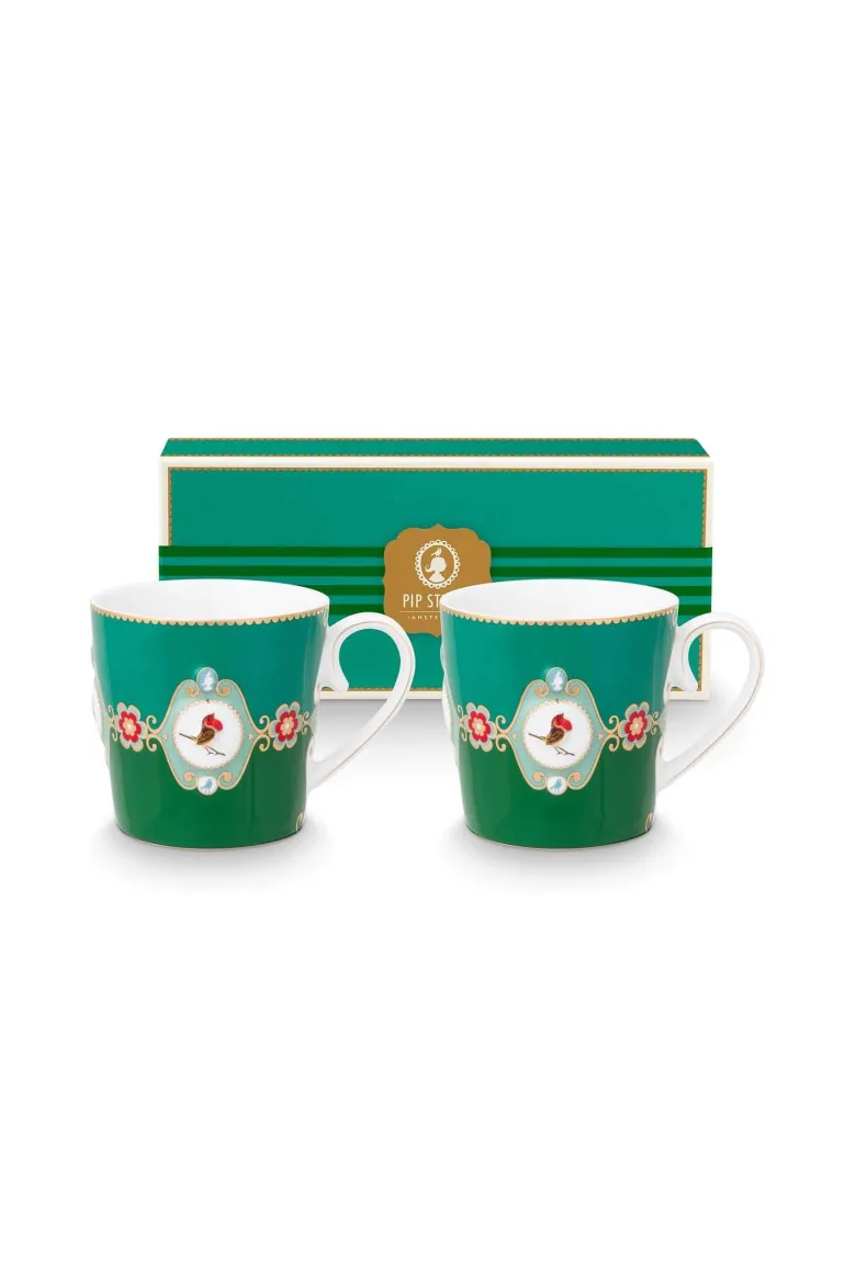 Set/2 Tassen Groß Love Birds Medallion Emerald-Grün