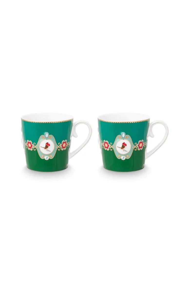Set/2 Tassen Groß Love Birds Medallion Emerald-Grün