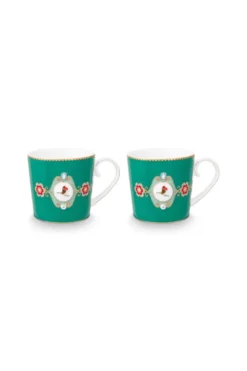 Set/2 Tassen Groß Love Birds Medallion Emerald-Grün