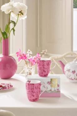 Set/2 Tassen Gross Jolie Blumen Rosa