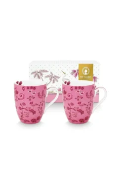 Set/2 Tassen Gross Jolie Blumen Rosa