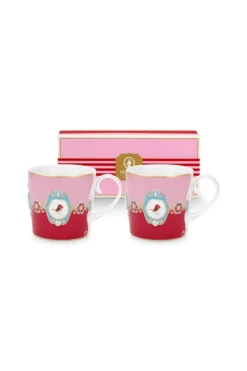 Set/2 Tassen Klein Love Birds Medallion Rot-Rosa