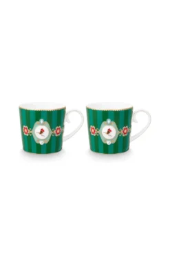 Set/2 Tassen Klein Love Birds Medallion Streifen Emerald-Grün
