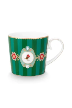 Set/2 Tassen Klein Love Birds Medallion Streifen Emerald-Grün