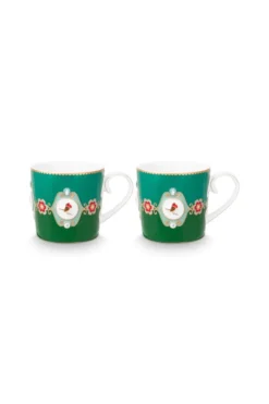 Set/2 Tassen Klein Love Birds Medallion Emerald-Grün