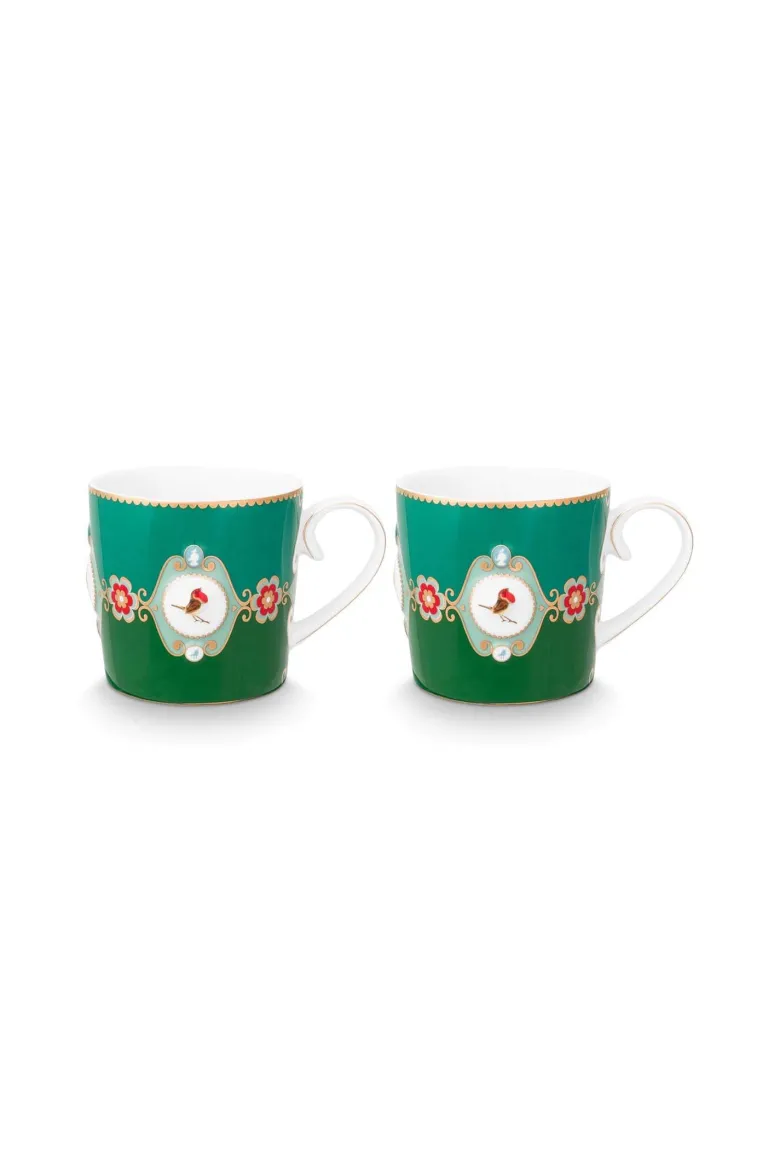 Set/2 Tassen Klein Love Birds Medallion Emerald-Grün