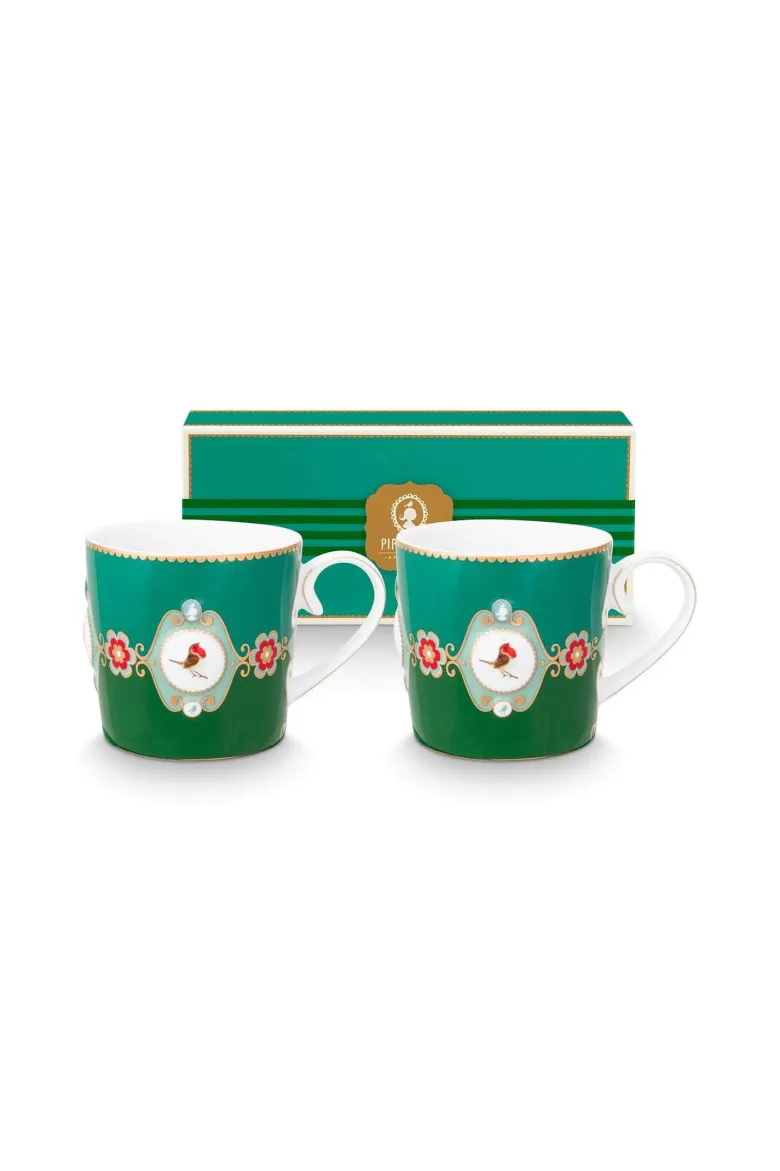 Set/2 Tassen Klein Love Birds Medallion Emerald-Grün