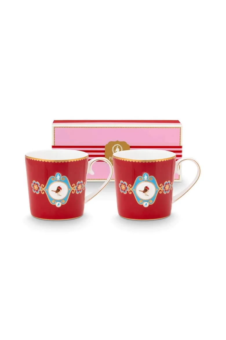Set/2 Tassen Klein Love Birds Medallion Rot