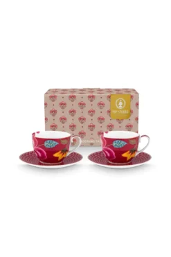 Set/2 Tassen & Untertassen Blooming Tales Fantasy Dunkelrot 300ml