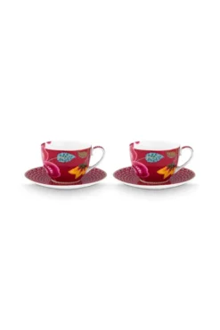 Set/2 Tassen & Untertassen Blooming Tales Fantasy Dunkelrot 300ml