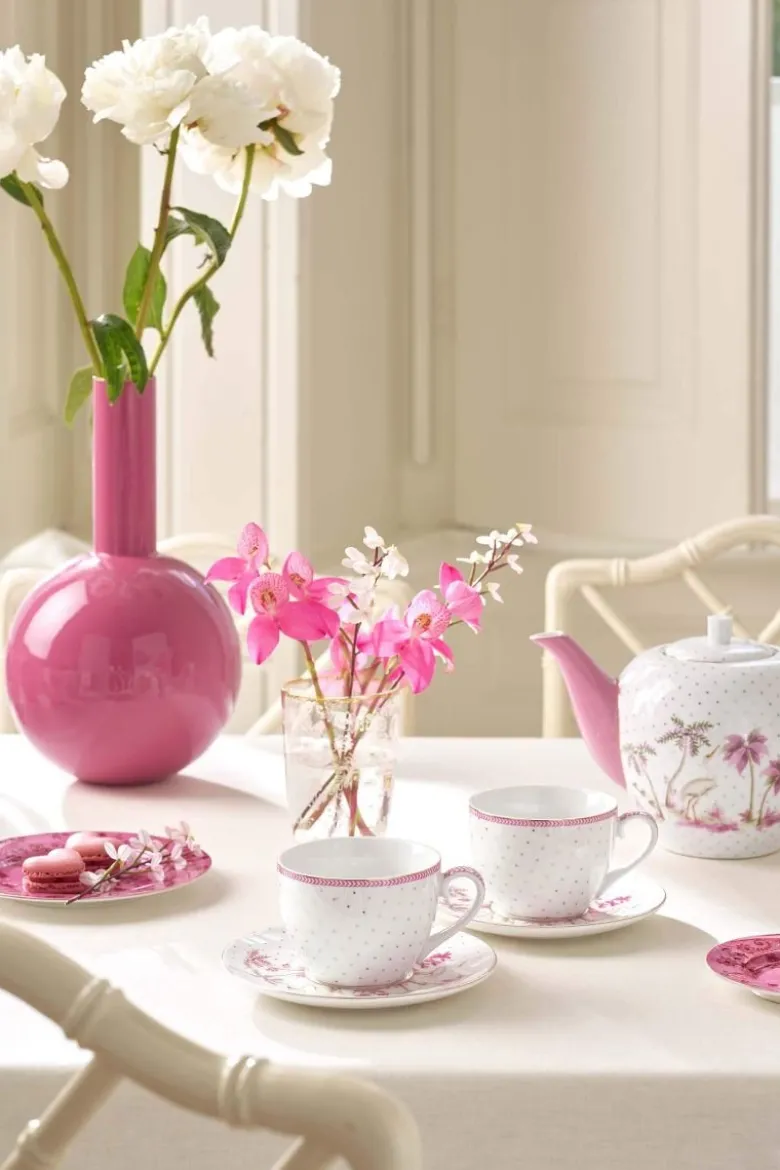 Set/2 Tassen & Untertassen Jolie Punkte Gold Rosa