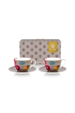 Set/2 Tasses et Soucoupes Blooming Tales Fantasy Khaki 300ml