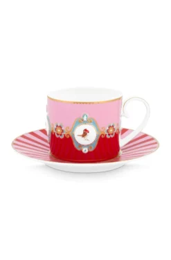 Set/2 Tasse & Untertasse Love Birds Medallion Rot-Rosa