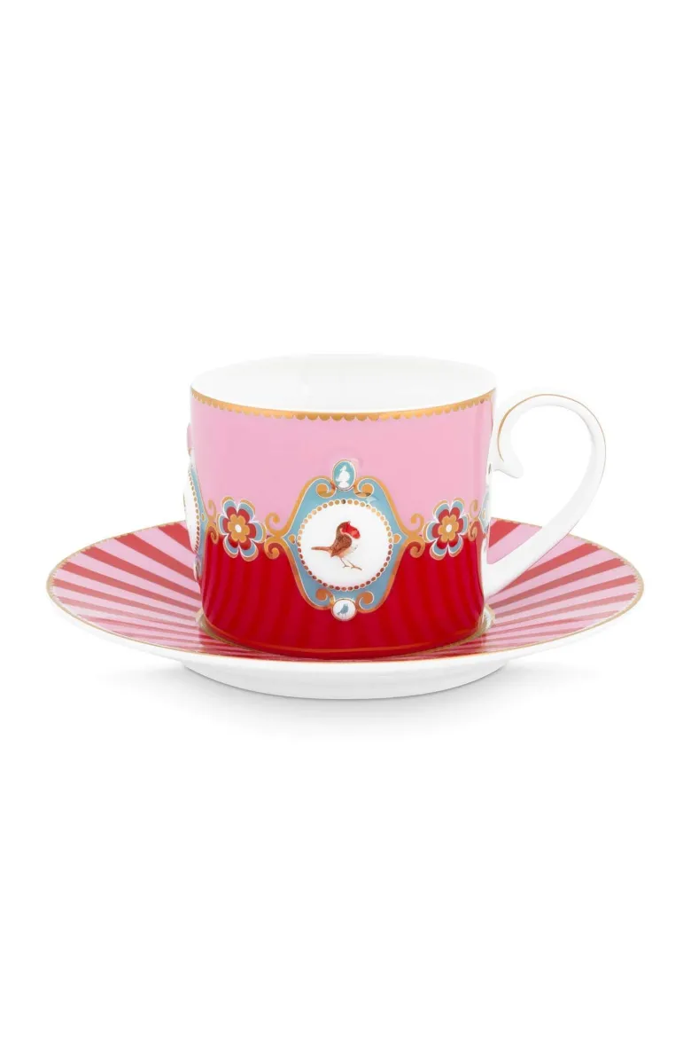 Set/2 Tasse & Untertasse Love Birds Medallion Rot-Rosa