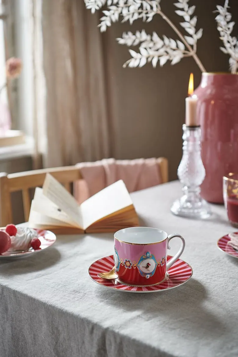 Set/2 Tasse & Untertasse Love Birds Medallion Rot-Rosa