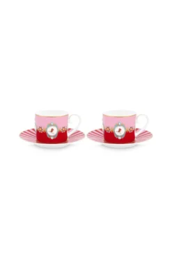 Set/2 Tasse & Untertasse Love Birds Medallion Rot-Rosa