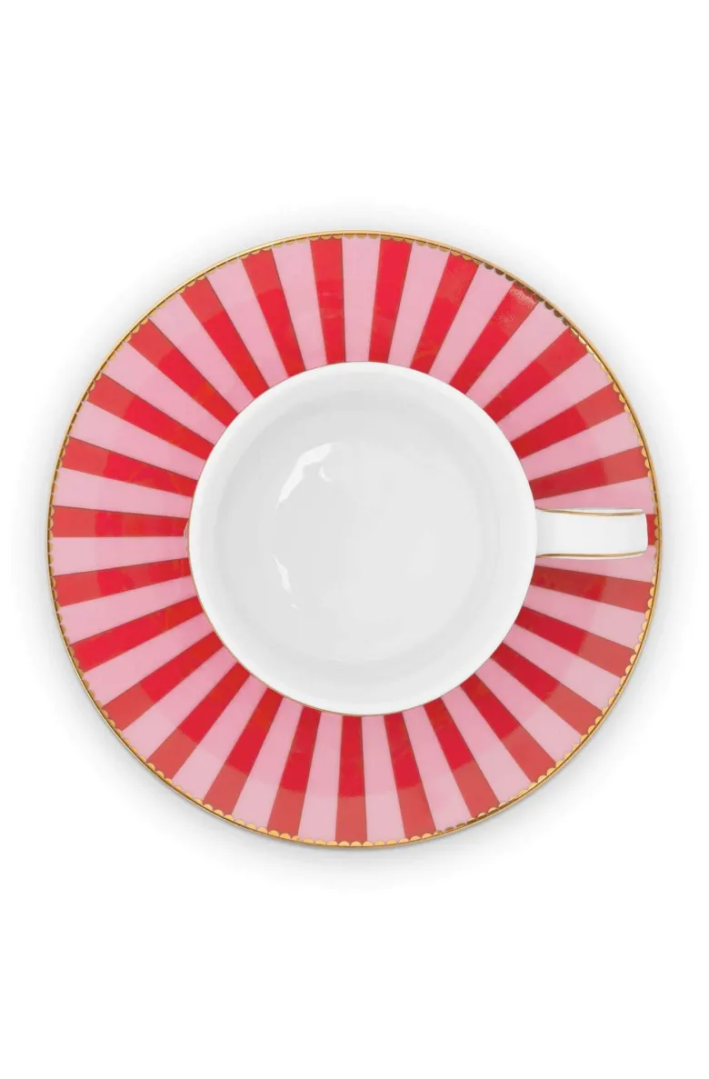 Set/2 Tasse & Untertasse Love Birds Medallion Rot-Rosa