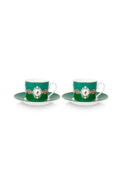 Set/2 Tasse & Untertasse Love Birds Medallion Emerald-Grün