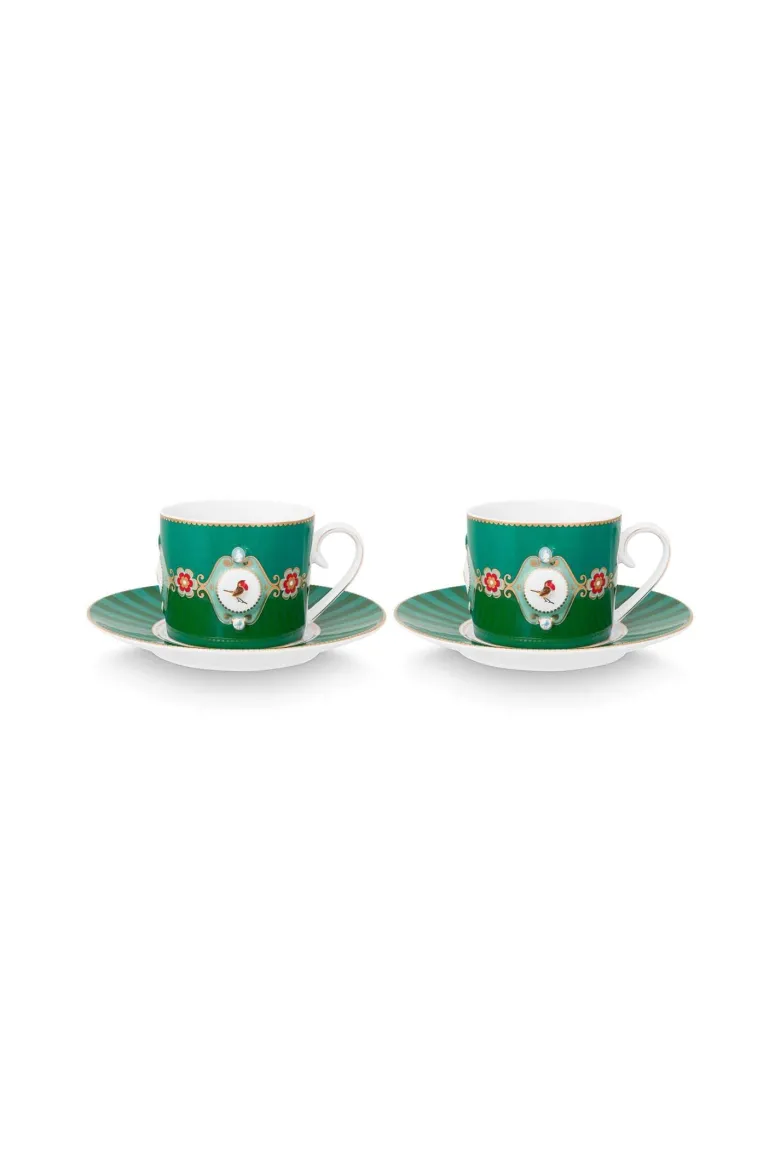 Set/2 Tasse & Untertasse Love Birds Medallion Emerald-Grün