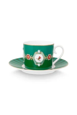 Set/2 Tasse & Untertasse Love Birds Medallion Emerald-Grün