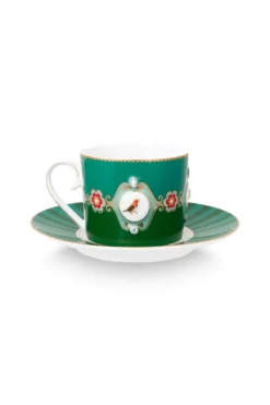 Set/2 Tasse & Untertasse Love Birds Medallion Emerald-Grün