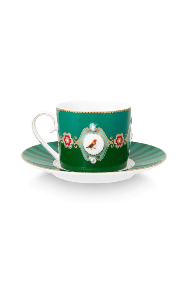 Set/2 Tasse & Untertasse Love Birds Medallion Emerald-Grün