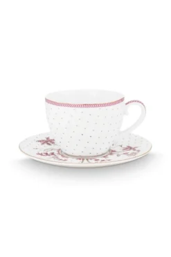 Tasse & Untertasse Jolie Punkte Gold Rosa