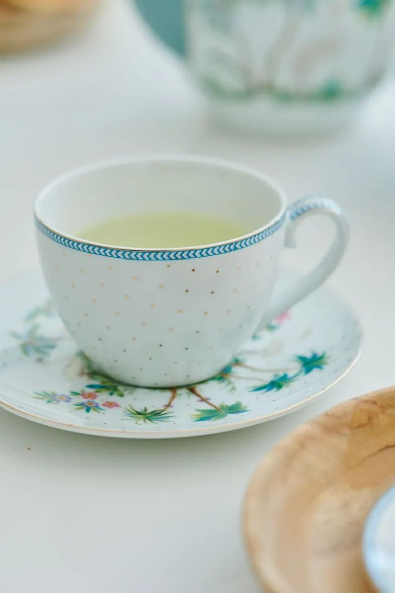 Tasse & Untertasse Jolie Punkte Gold Blau