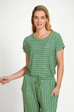 Tatum Top Kurze Ärmeln Kente Stripe Grün