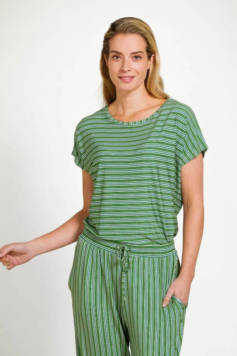 Tatum Top Kurze Ärmeln Kente Stripe Grün