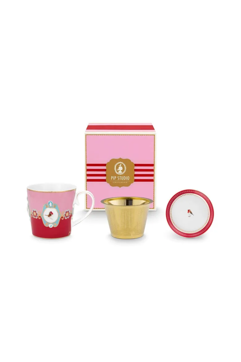 Tea for One Love Birds Medallion Rot-Rosa