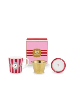 Tea for One Love Birds Medallion Streifen Rot-Rosa