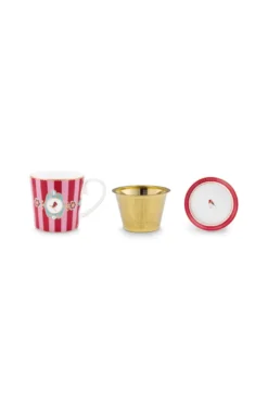 Tea for One Love Birds Medallion Streifen Rot-Rosa