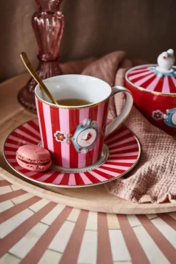 Tea for One Love Birds Medallion Streifen Rot-Rosa