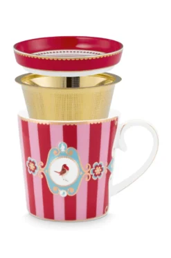 Tea for One Love Birds Medallion Streifen Rot-Rosa