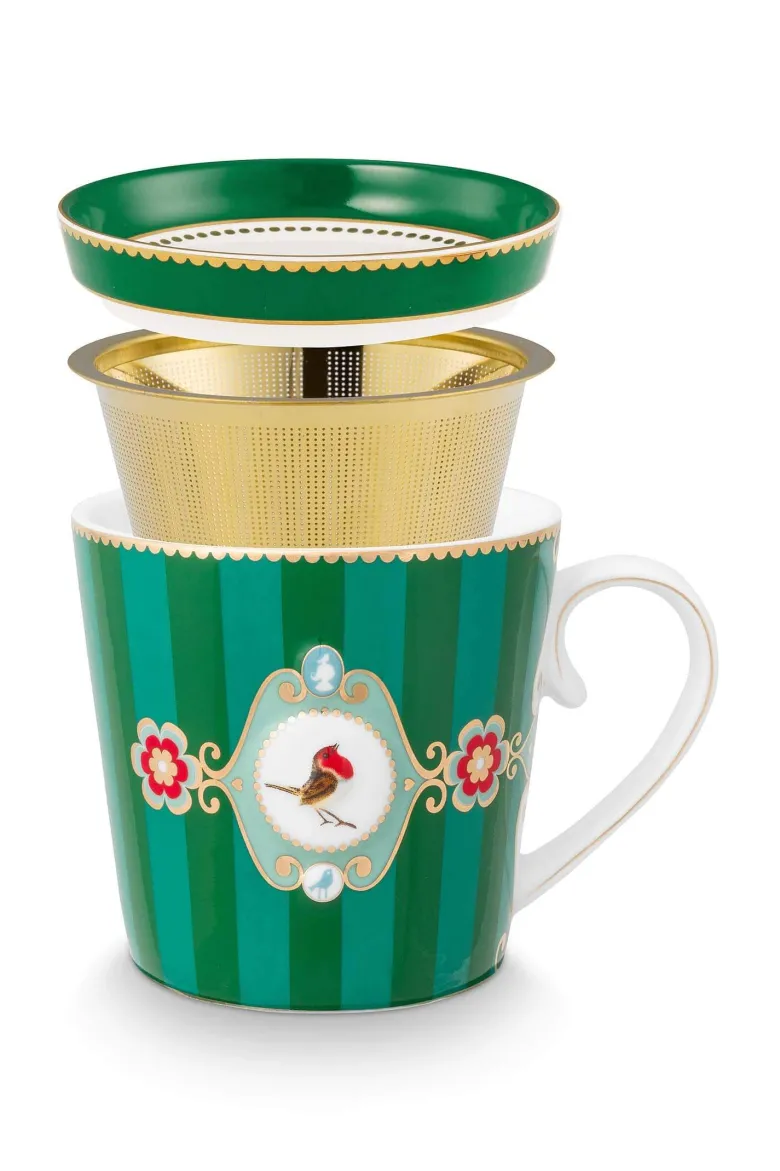 Tea for One Love Birds Medallion Streifen Emerald-Grün