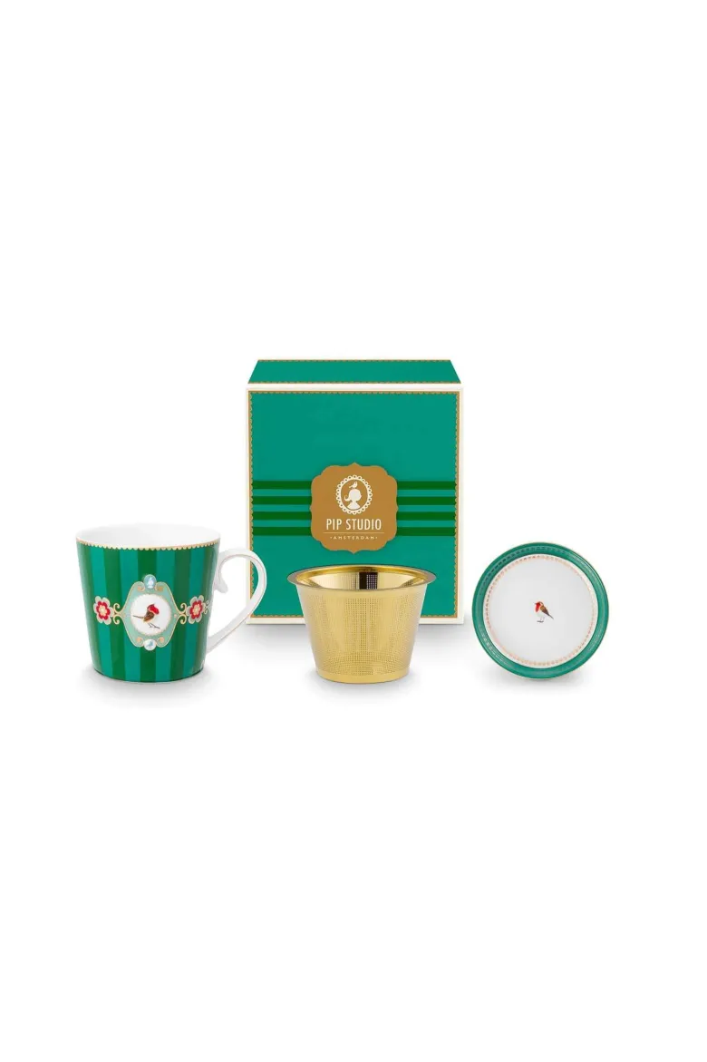 Tea for One Love Birds Medallion Streifen Emerald-Grün