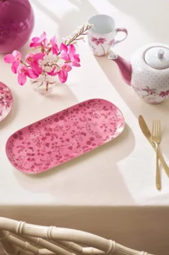 Tortenteller Rechteckig Jolie Blumen Rosa