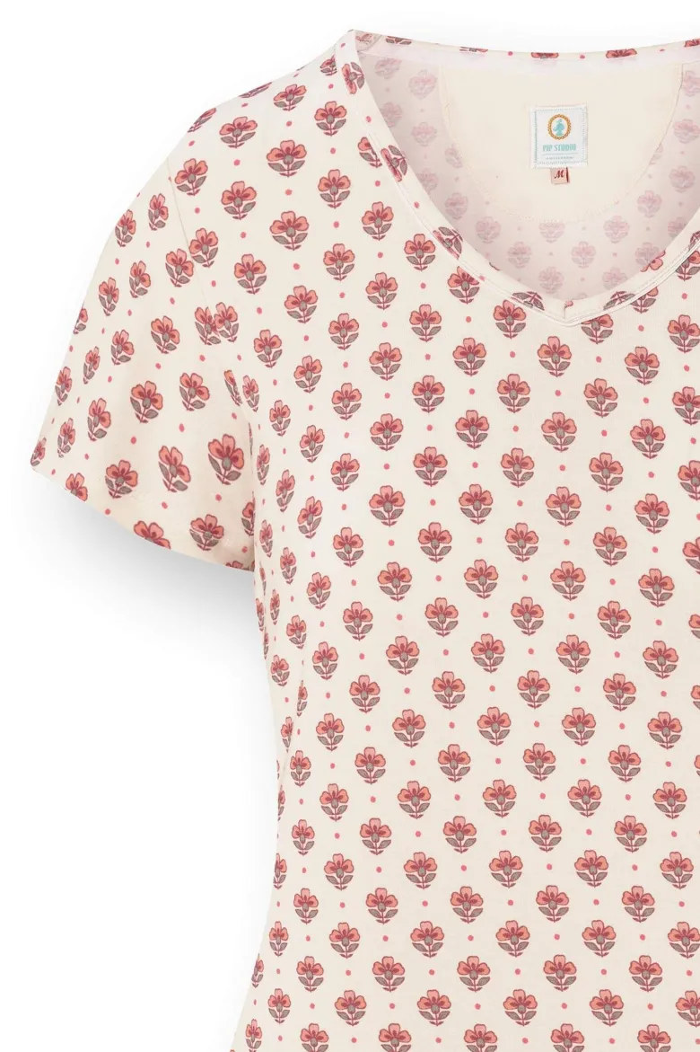 Toy Top Kurze Ärmeln Jaipur Flower Weiß/Rosa